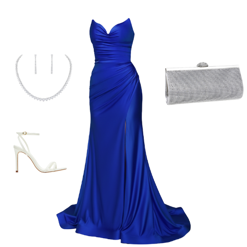 Ophelia fitted strapless V-neck gown with gathered waist and leg slit – Ever After Bridal Atlanta