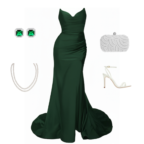 Ophelia fitted strapless V-neck gown with gathered waist and leg slit – Ever After Bridal Atlanta