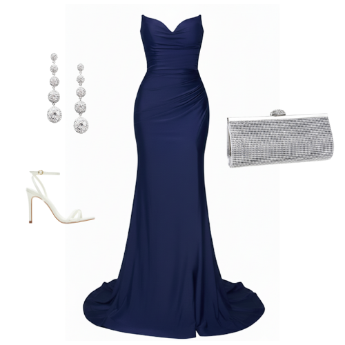 Ophelia fitted strapless V-neck gown with gathered waist and leg slit – Ever After Bridal Atlanta