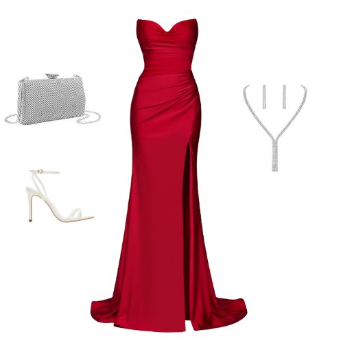 Ophelia fitted strapless V-neck gown with gathered waist and leg slit – Ever After Bridal Atlanta