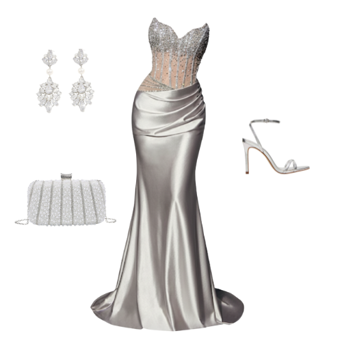 Anastelle strapless satin gown with jeweled corset bodice and high thigh slit – Ever After Bridal Atlanta