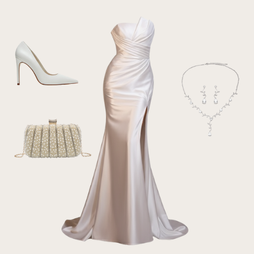 Aurora satin bridal gown with asymmetrical strapless neckline