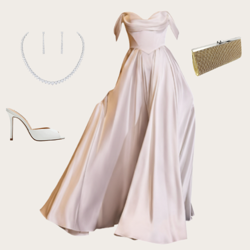 Celestia off-shoulder satin A-line bridal gown