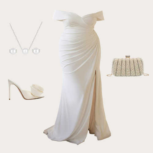 Liora off-the-shoulder gown with ruched waist