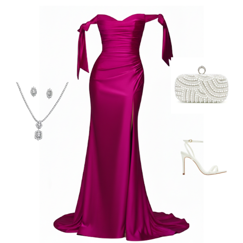 Love Like Honey satin off-the-shoulder gown with bow-tie sleeves and high slit – Ever After Bridal Atlanta