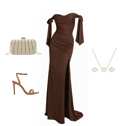 Love Like Honey satin off-the-shoulder gown with bow-tie sleeves and high slit – Ever After Bridal Atlanta