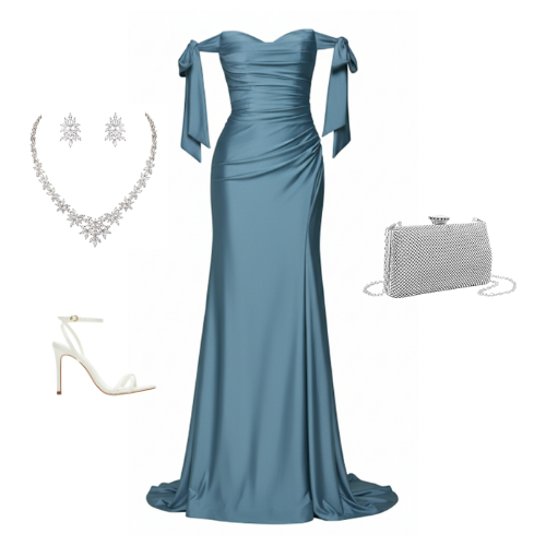 Love Like Honey satin off-the-shoulder gown with bow-tie sleeves and high slit – Ever After Bridal Atlanta