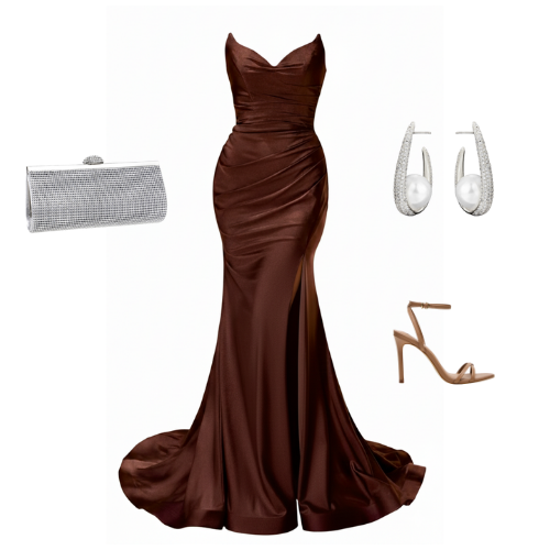 Ophelia fitted strapless V-neck gown with gathered waist and leg slit – Ever After Bridal Atlanta