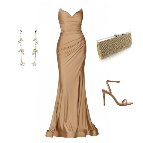 Ophelia fitted strapless V-neck gown with gathered waist and leg slit – Ever After Bridal Atlanta