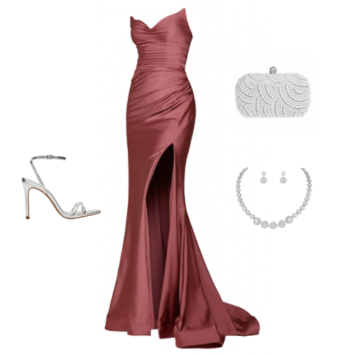 Ophelia fitted strapless V-neck gown with gathered waist and leg slit – Ever After Bridal Atlanta