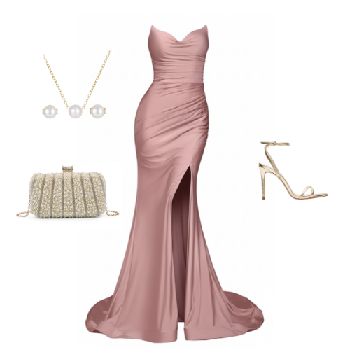 Ophelia fitted strapless V-neck gown with gathered waist and leg slit – Ever After Bridal Atlanta
