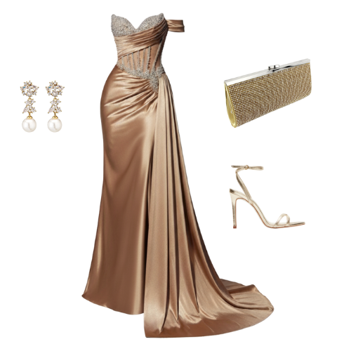 Velour satin gown with leg slit and sash detail